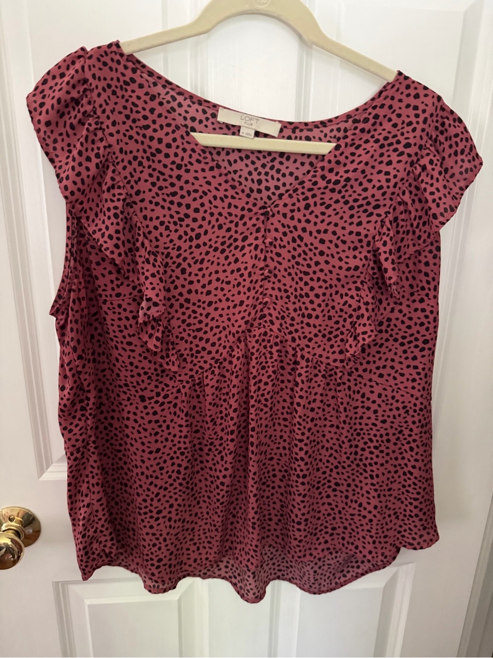 LOFT Rose Pink Dot Ruffle Sleeve Blouse